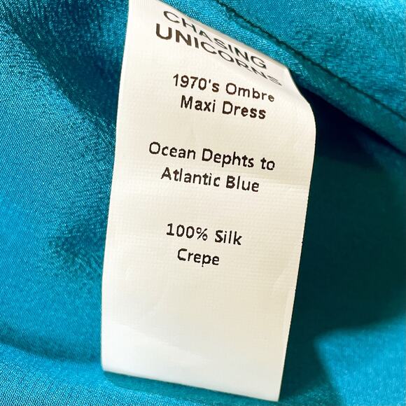 Chasing Unicorns NWT 1970s Ombre Silk Maxi Dress Ocean Depths to Atlantic Blue S - Picture 9 of 10
